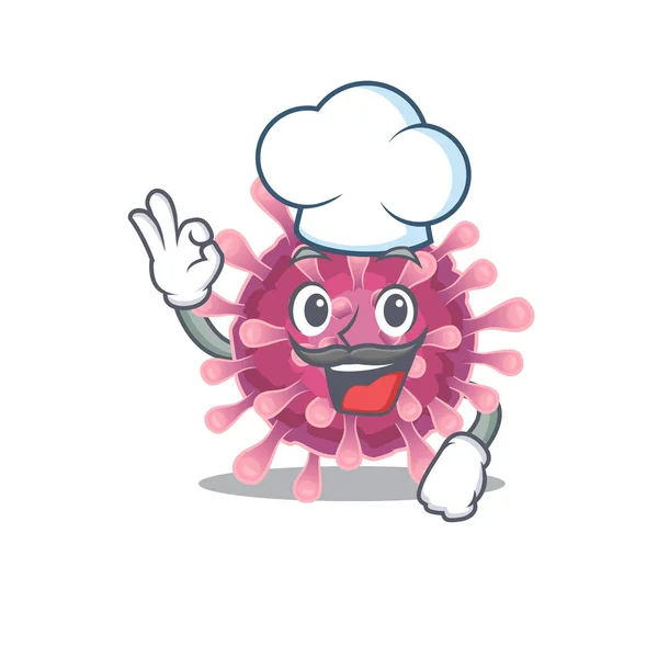 Corona virus cartoon karakter dragen kostuum van chef-kok en witte hoed — Stockvector
