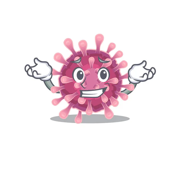 Σούπερ αστείο χαμόγελο του ιού της κορώνας στυλ κινουμένων σχεδίων μασκότ — Διανυσματικό Αρχείο
