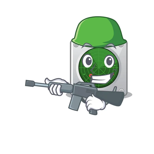 A cartoon design of radar Army with machine gun — ストックベクタ