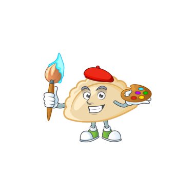 Fırçalı akıllı pierogi ressamı maskot simgesi