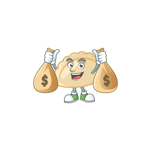 Uma imagem de rico personagem de desenho animado pierogi com dois sacos de dinheiro — Vetor de Stock