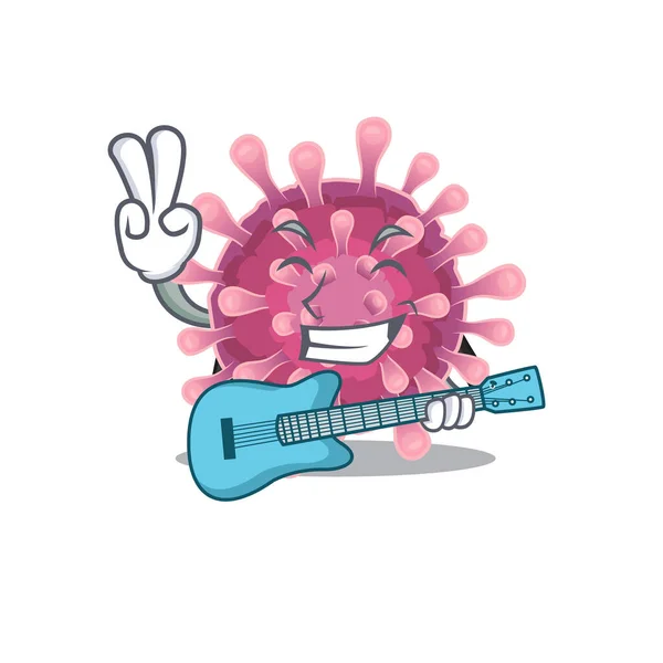 Maskottchen des Coronavirus-Auftritts mit Gitarre — Stockvektor