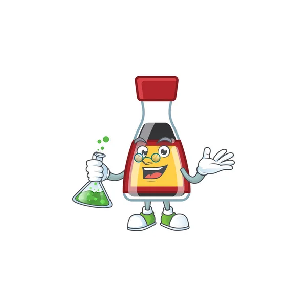 Smart Professor sagen asiatische Sauce Cartoon-Figur mit Glasrohr — Stockvektor