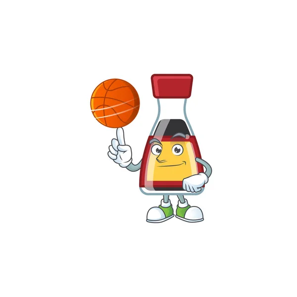 Um Saudável dizer asiático molho desenho animado personagem jogando basquete — Vetor de Stock