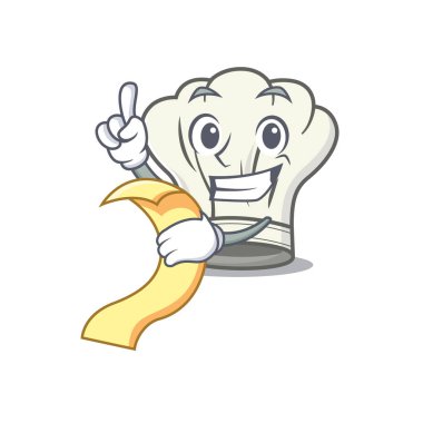 Menüsü olan komik bir aşçı şapkası karakteri.