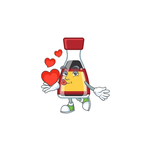 Αστείο πρόσωπο λένε ασιατική σάλτσα χαρακτήρα κινουμένων σχεδίων κρατώντας μια καρδιά — Διανυσματικό Αρχείο