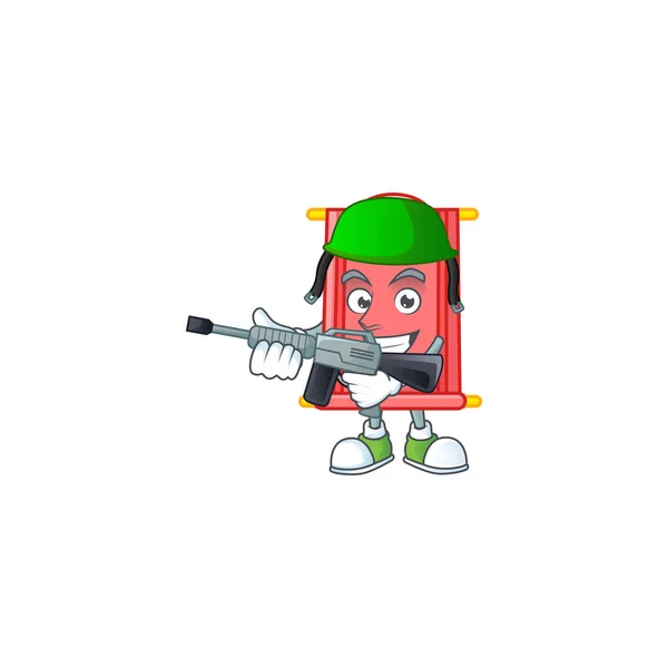 Chinese red scroll carton character in an Army uniform with machine gun — Stock vektor