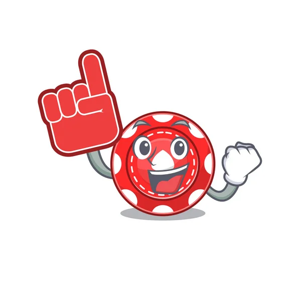 Gambling chips mascot cartoon style holding a Foam finger — 图库矢量图片