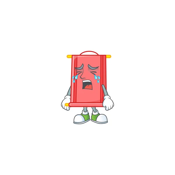 Sad of chinese red scroll cartoon mascot style — 图库矢量图片