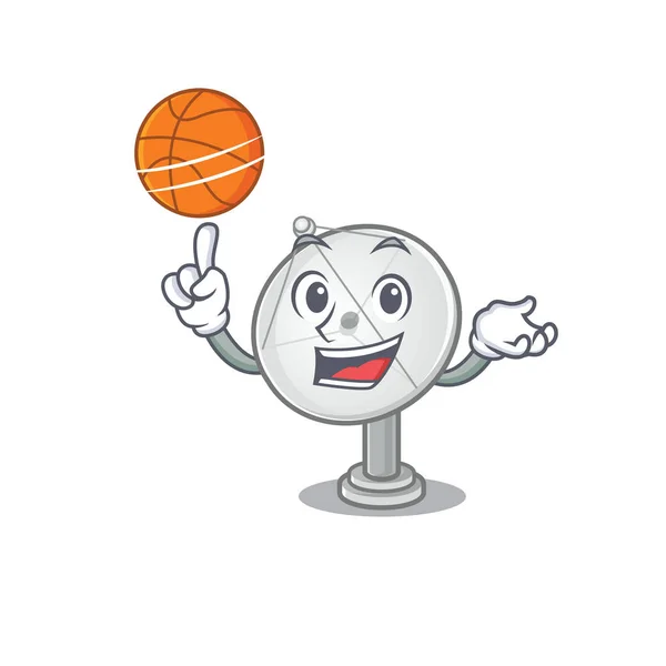 Una imagen de la mascota del personaje de dibujos animados parabólica jugando baloncesto — Vector de stock