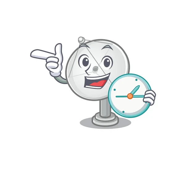 Kreslený znak styl satelitní miska s hodinami — Stockový vektor
