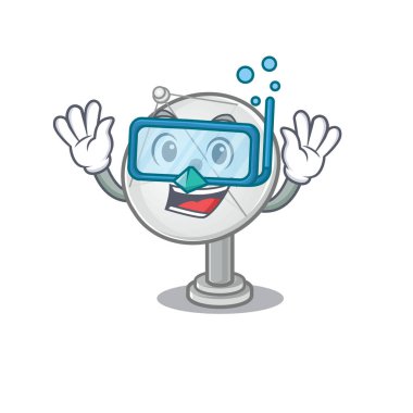 Dalış gözlüğü takan uydu anteninin çizgi film karakteri