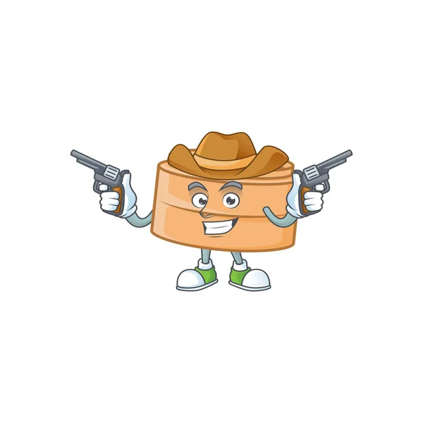 Confident dimsum basket Cowboy cartoon character holding guns — 图库矢量图片