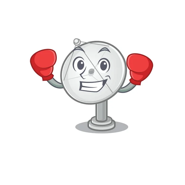 Gaya karakter maskot piring satelit tinju sporty - Stok Vektor