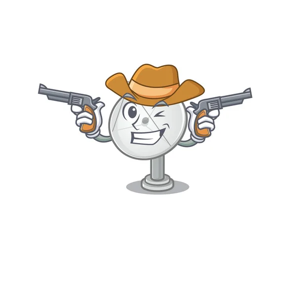 Satellite dish dressed as a Cowboy having guns — 스톡 벡터