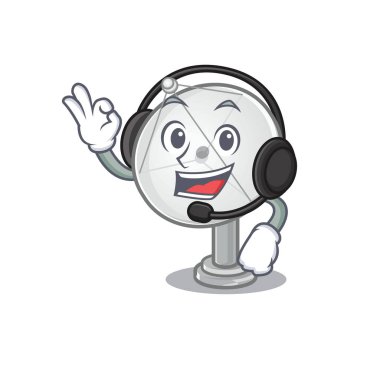 Smiley uydu anten çizgi film karakteri tasarımı kulaklık takıyor.