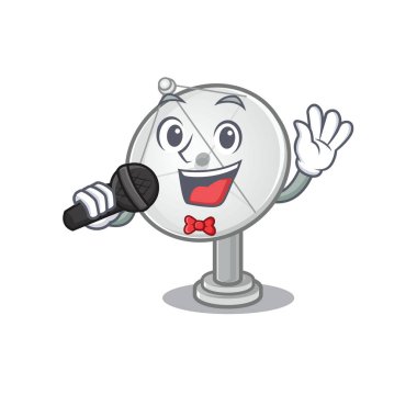 Mutlu uydu anteni mikrofonda şarkı söylüyor.