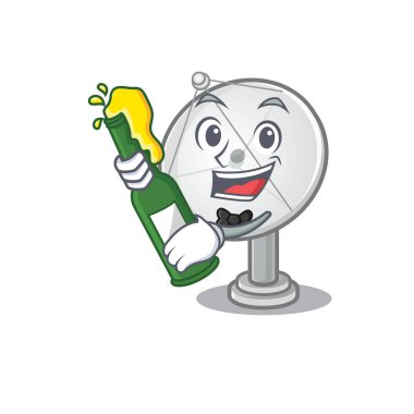 Bir şişe birayla uydu anteninin maskot çizimi