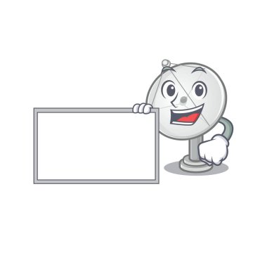 Funny satellite dish cartoon character design style with board