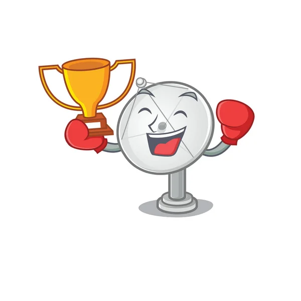 Fantástico vencedor de boxe de antena parabólica no estilo cartoon mascote — Vetor de Stock