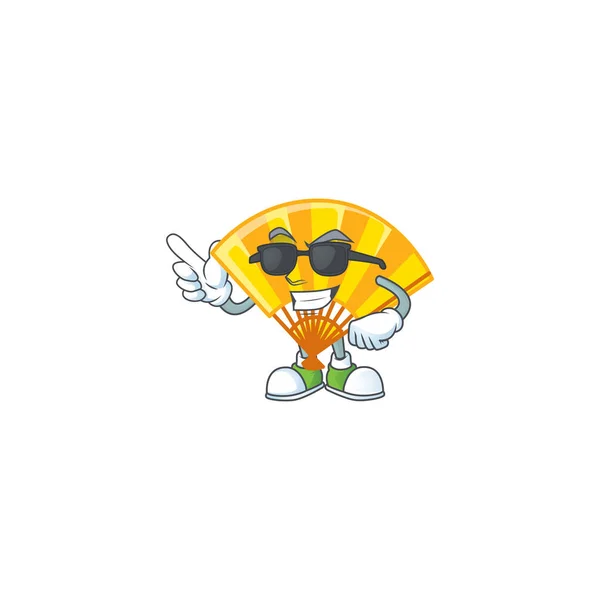 Super cool oro chino plegable personaje del ventilador con gafas negras — Vector de stock