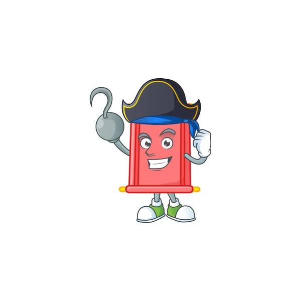 Cool een hand piraat chinees rood scroll cartoon karakter dragen hoed — Stockvector