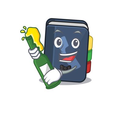 Bir şişe birayla telefon rehberinin maskot çizimi.