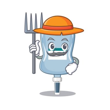 Neşeli Çiftçi tuzlu su torbası şapkalı ve aletli karikatür