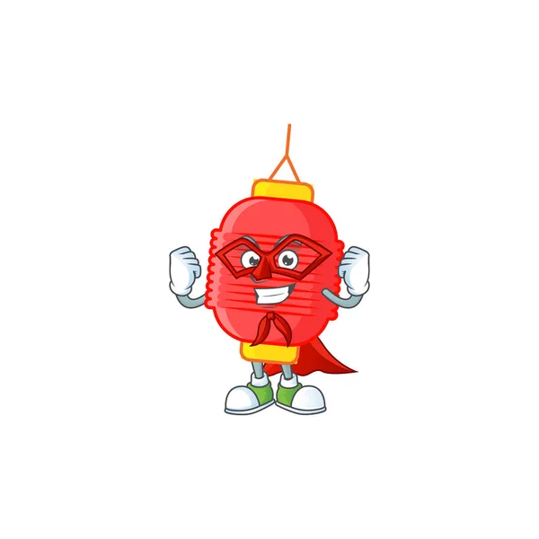 Smiley mascota de linterna china vestida como un superhéroe — Vector de stock