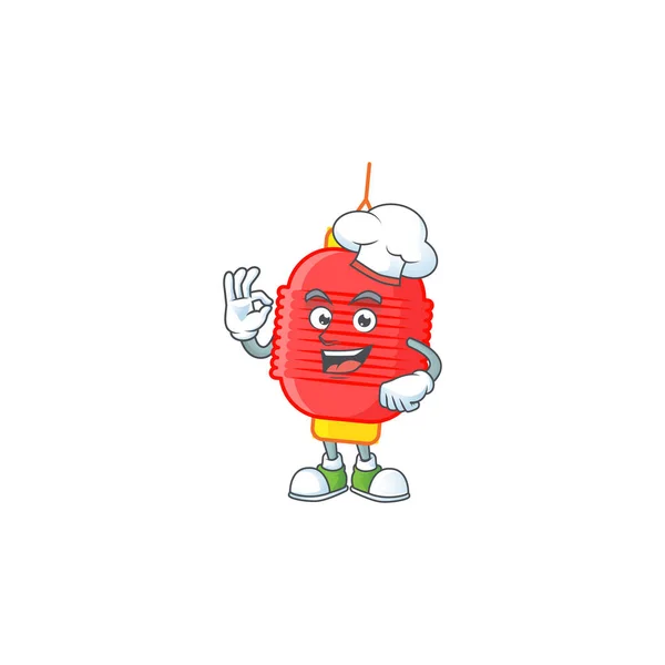 Personagem de desenho animado chinês lanterna vestindo traje de chef e chapéu branco — Vetor de Stock