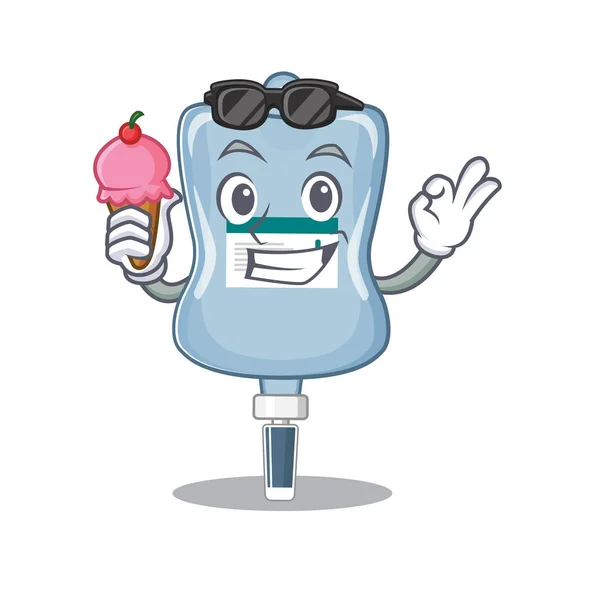Diseño de dibujos animados de la mascota de la bolsa salina con helado — Vector de stock
