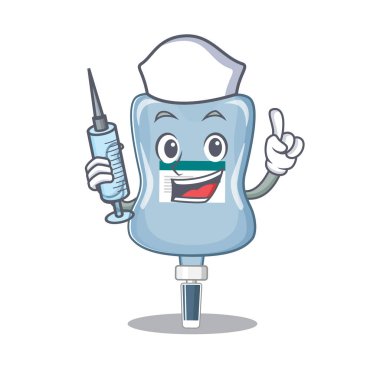 Gülen hemşire serum torbası şırıngalı çizgi film karakteri