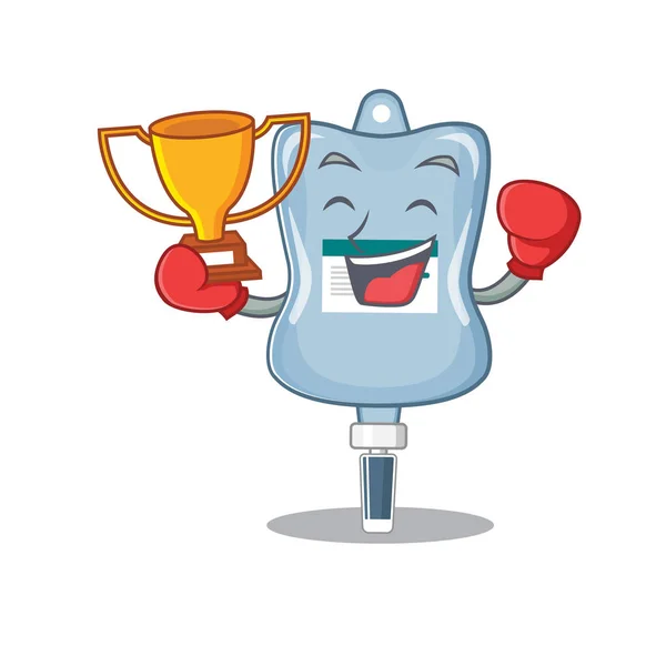 Fantastique gagnant de boxe de sac saline dans le style de dessin animé mascotte — Image vectorielle