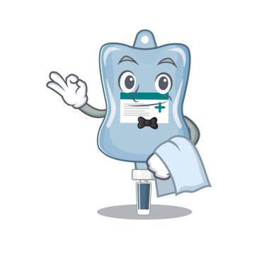 Dost canlısı tuzlu su torbası karakteri. Garson olarak duruyor.