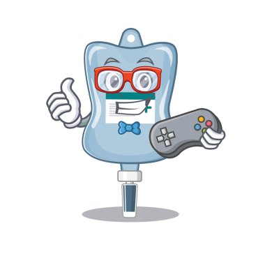 Gülen oyun tuzlu çanta çizgi film maskotu tarzı