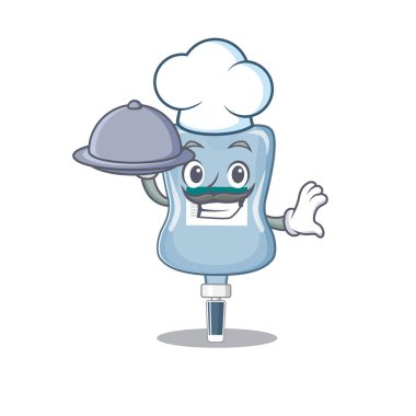 Şefin tepsisinde yemek bulundurduğu tuzlu poşetin çizgi film tasarımı