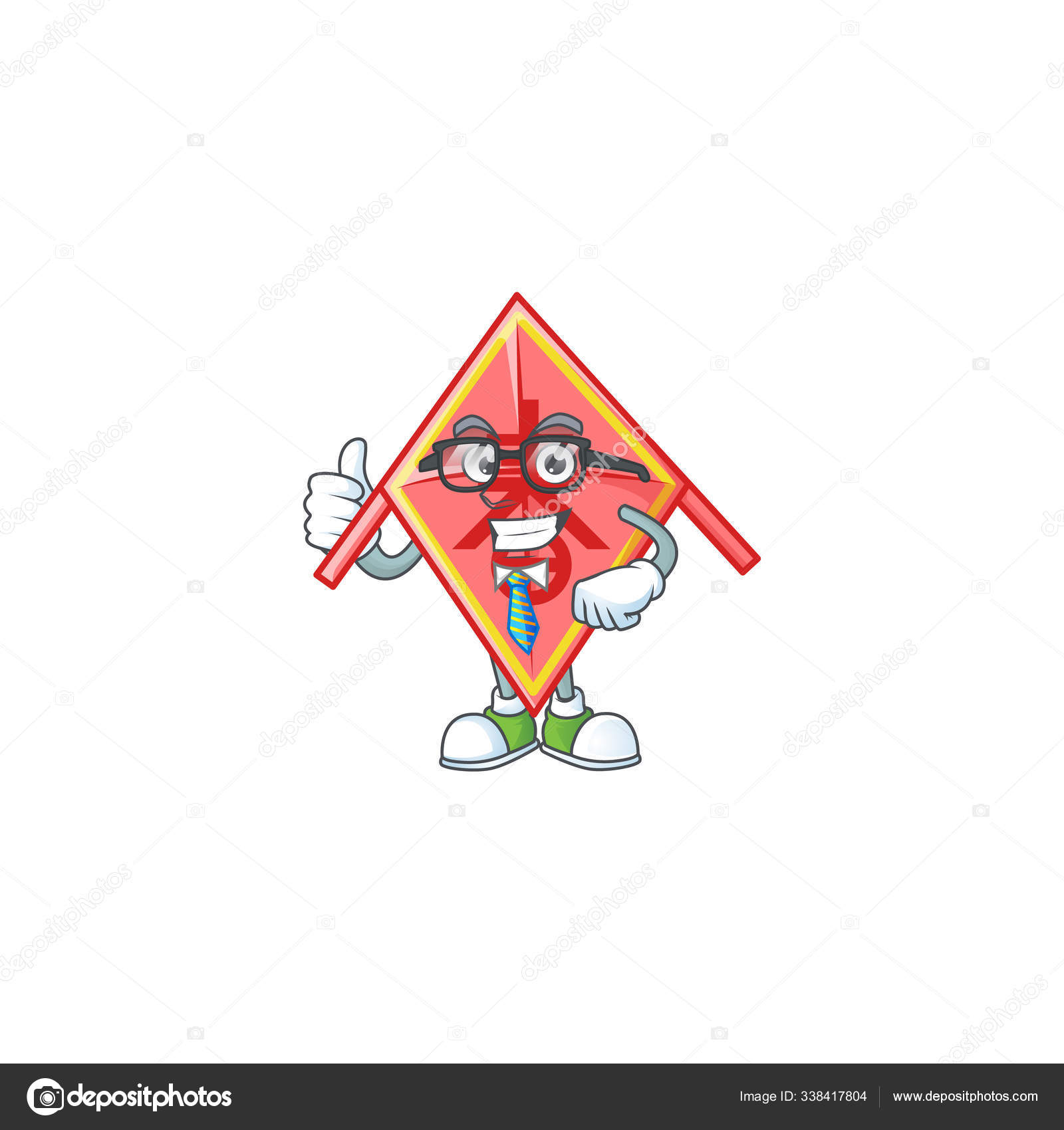 Cartoon character of Businessman chinese red kite wearing glasses