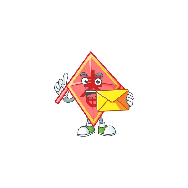 Cheerfully κινέζικο κόκκινο kite σχέδιο μασκότ χαρταετό με φάκελο — Διανυσματικό Αρχείο