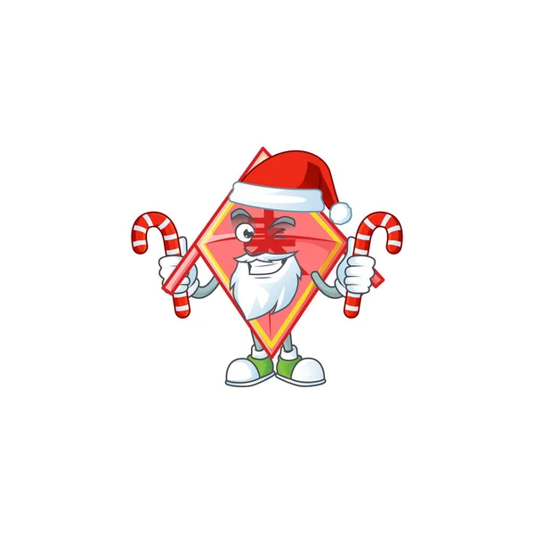 Chinese red kite Cartoon character in Santa costume with candy — Stock Vector