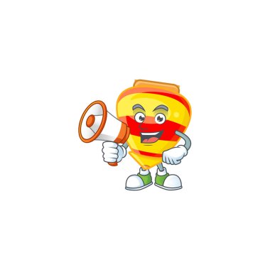 Elinde megafon tutan Çin altınlı oyuncağın karikatür karakteri.