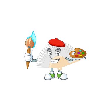 Akıllı beyaz Çinli katlanan fan boyacısı, fırçalı maskot simgesi