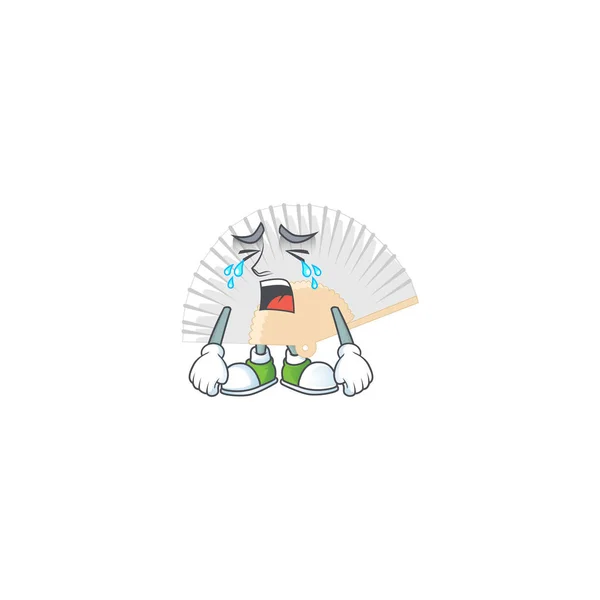 Sad of white chinese folding fan cartoon mascot style — Stock Vector