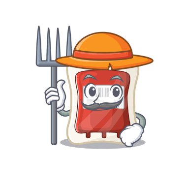 Cheerfully Farmer blood bag cartoon picture with hat and tools