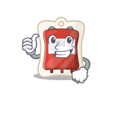 Cheerfully blood bag making Thumbs up gesture