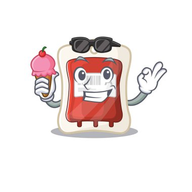 Blood bag mascot cartoon design with ice cream