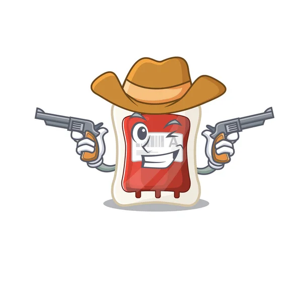 Cowboynak öltözött vérzsák fegyverrel. — Stock Vector