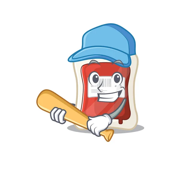 Saco de sangue desportivo desenho do personagem dos desenhos animados com beisebol — Vetor de Stock