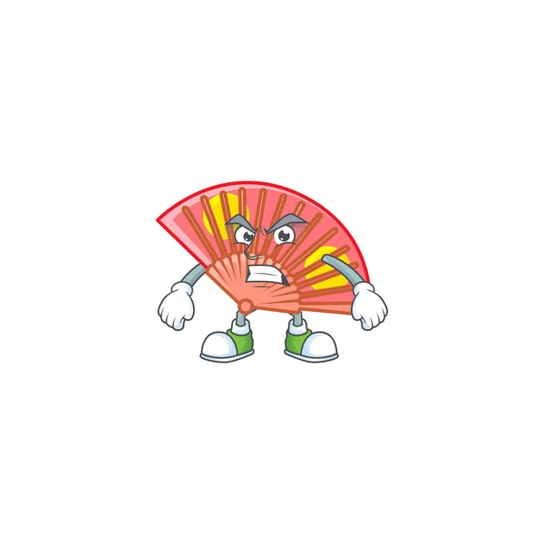 Zeichentrickfigur eines roten chinesischen Faltfächers mit wütendem Gesicht — Stockvektor