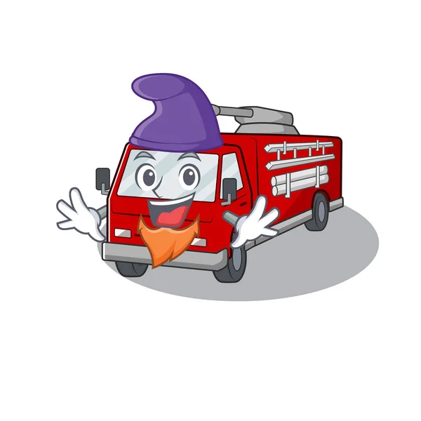 Funny fire truck cartoon mascot performed as an Elf — 스톡 벡터