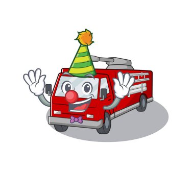 Funny Clown fire truck cartoon character mascot design